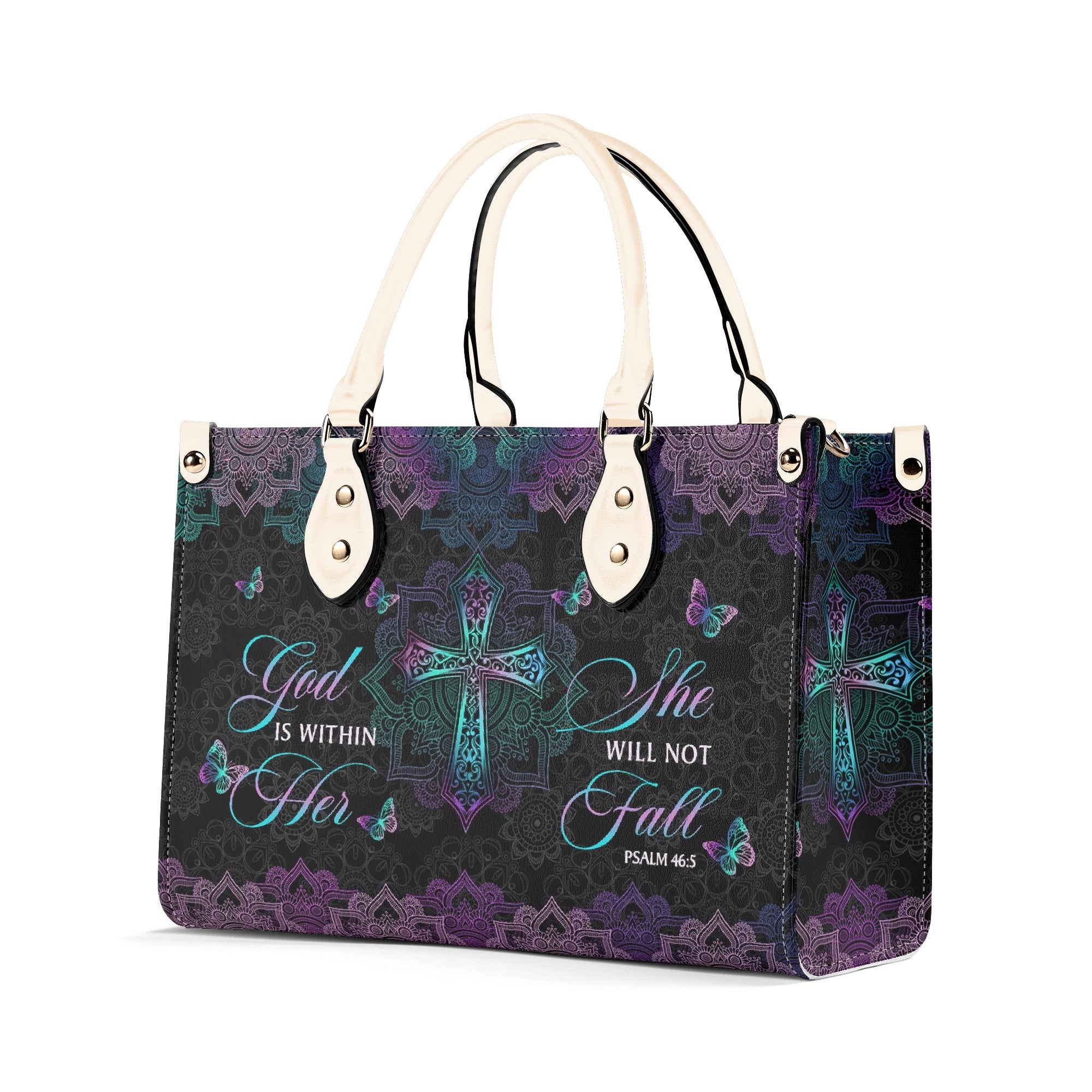 God Is Within Her She Will Not Fall Leather Bag, Personalized Leather Bag With Bible Verse. BLAF14